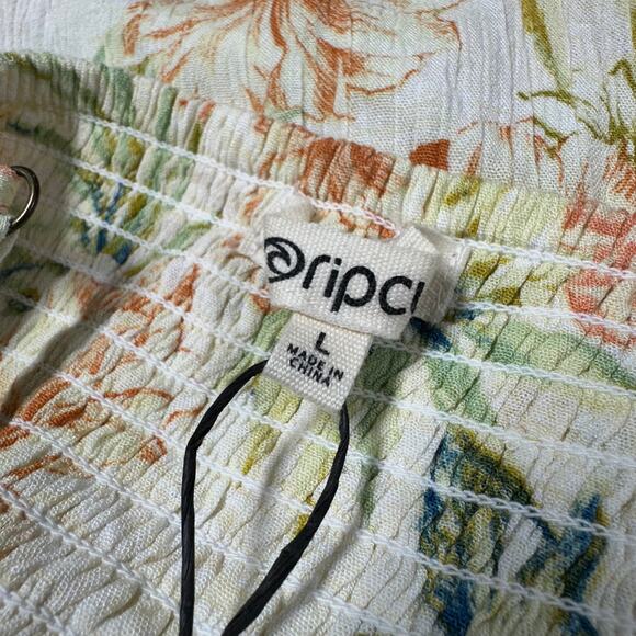 Rip Curl NWT Sol Seeker Maxi Dress Floral White Size L Smocked Hawaiian Tropical - Picture 5 of 12